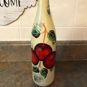 Hand painted wine bottle with apples